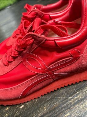 LOEWE Flow Runner Sneakers Red Nylon Suede Size 41 Designer Shoes